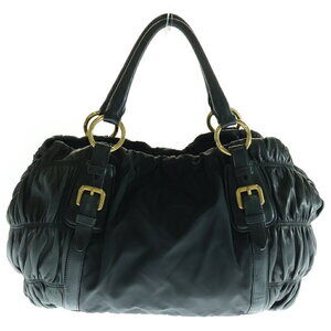 Prada Tessuto Tote Leather Black Hand Plate Logo Nylon Bag